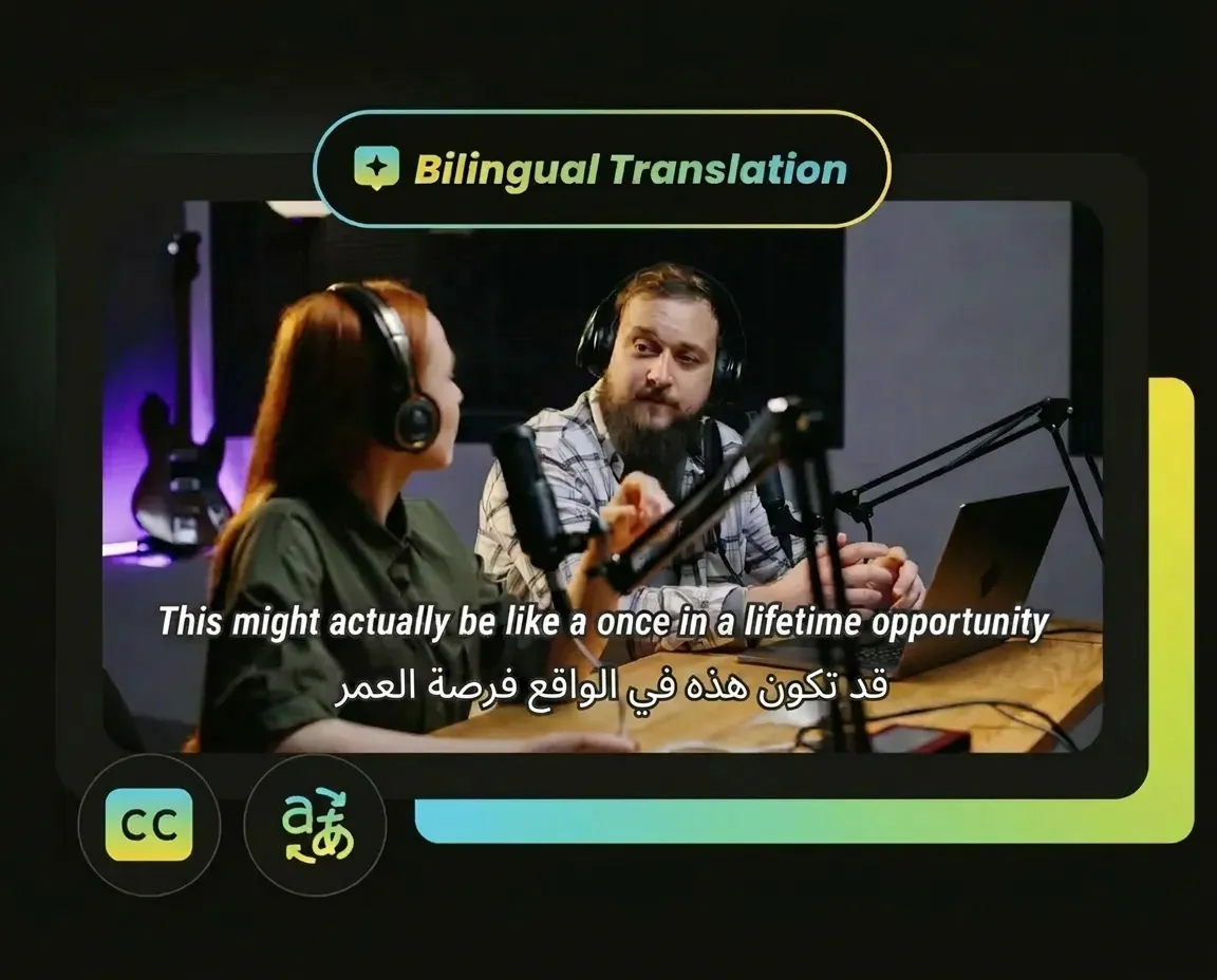 One-click bilingual Persian subtitle generation with 100+ languages